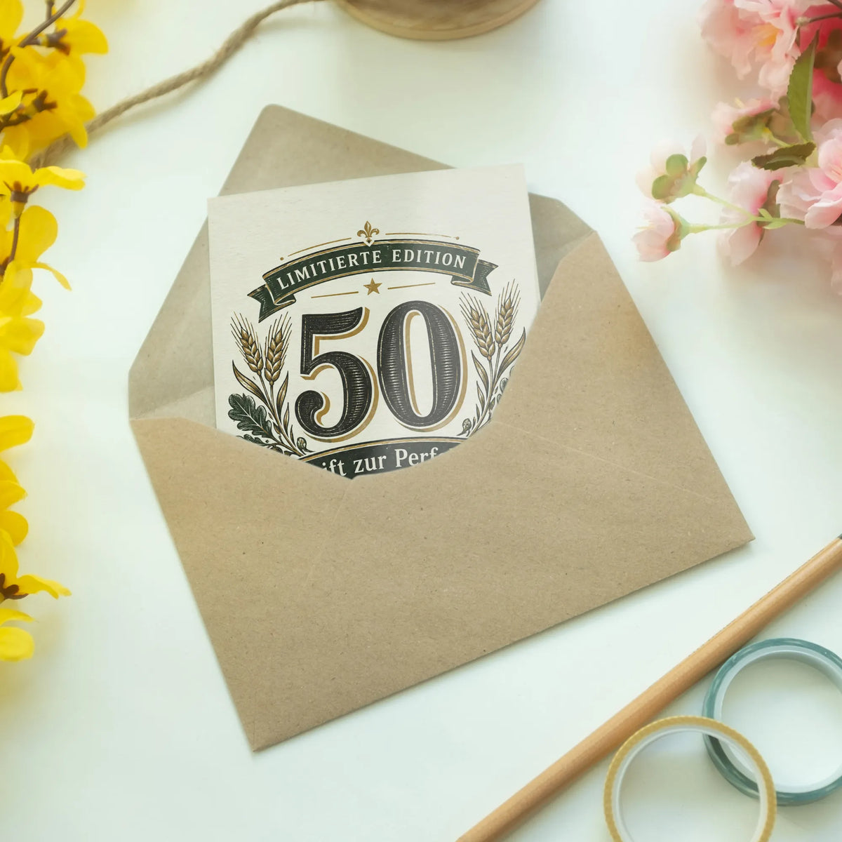 Elegante Geburtstagskarte für Männer zum 50. Geburtstag mit Emblem|p:2014218|h:259dcc8b8ce76f59a129dbf8c3dfe2f3