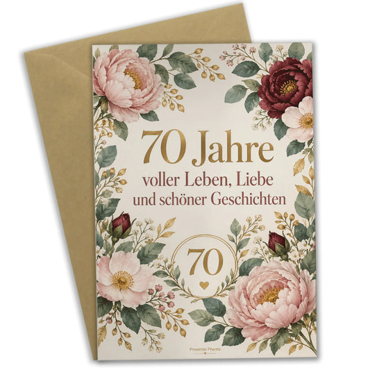 Elegante Geburtstagskarte zum 70. Geburtstag für Frauen mit Pfingstrosen|p:2014220|h:6f2923fb49e1300d119d412ddb88b0ac