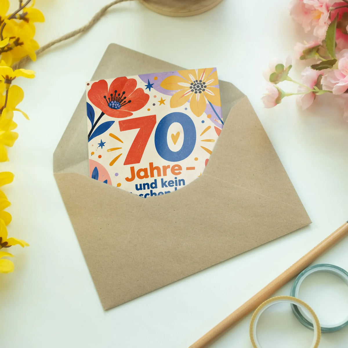 Lustige Geburtstagskarte zum 70. Geburtstag für Frauen mit Wildblumen|p:2014222|h:44792c0ac51b85a9d4b84edf0eea6a56