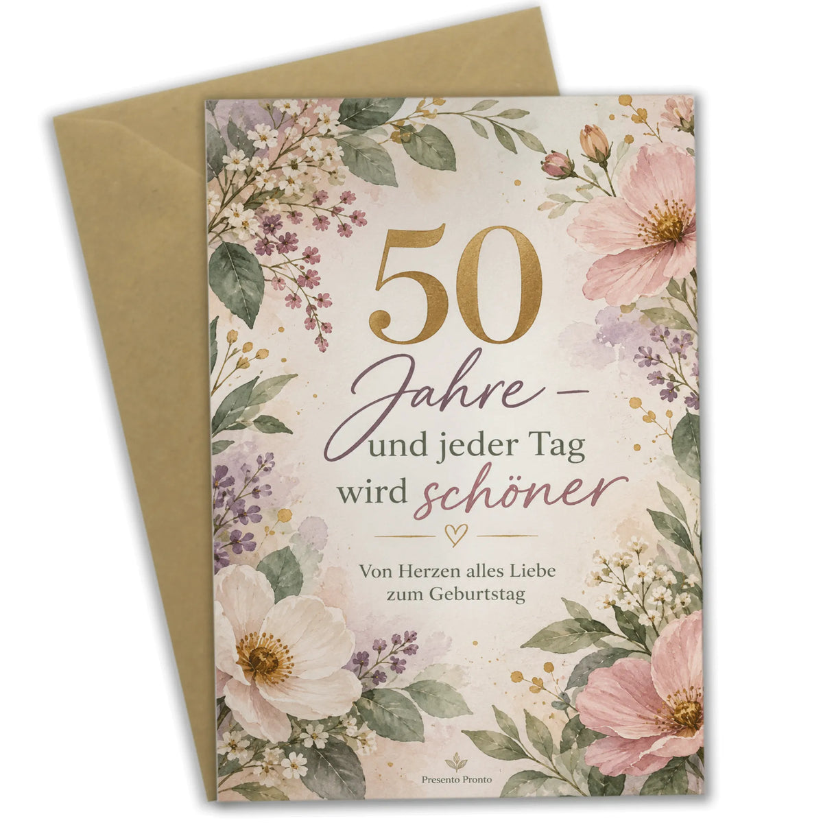 Elegante Geburtstagskarte für Frau zum 50. Geburtstag mit Wildblumen|p:2014223|h:3805a857e114b0a12b6d7e143343a0c0