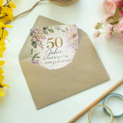 Elegante Geburtstagskarte für Frau zum 50. Geburtstag mit Wildblumen|p:2014223|h:82f564f7b13ce3f71a96143ed223c39d