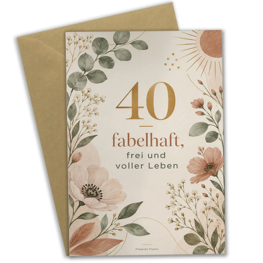 Elegante Geburtstagskarte zum 40. für Frauen mit Wildblumen|p:2014225|h:af927141fc015916c8a6bc7d1a5b0b22