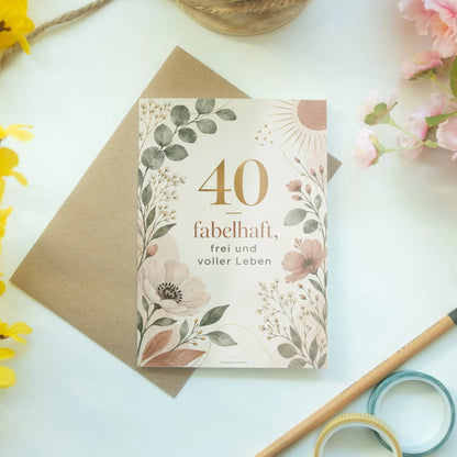 Elegante Geburtstagskarte zum 40. für Frauen mit Wildblumen|p:2014225|h:a2e6c26b7a8899ad588e242fb0954800