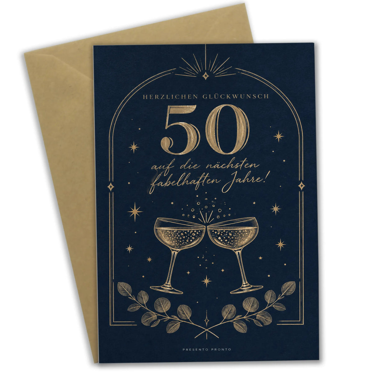 Elegante Geburtstagskarte für Frau zum 50. mit goldenen Champagnergläsern|p:2014230|h:cc2616bfbfddfd3306817e68a5f85cdc
