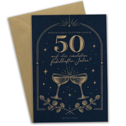 Elegante Geburtstagskarte für Frau zum 50. mit goldenen Champagnergläsern|p:2014230|h:cc2616bfbfddfd3306817e68a5f85cdc