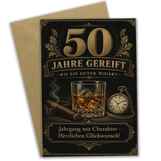 Elegante Geburtstagskarte zum 50. für Männer mit Whiskyglas|p:2014233|h:3cd679509e4830bae6d7beb190b9b0e4