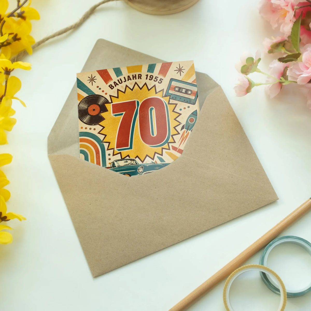 Herzliche Geburtstagskarte zum 70. Geburtstag mit Oldtimer|p:2014238|h:9209f1300b36ea8abc377653772d0187
