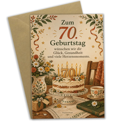 Herzliche Geburtstagskarte zum 70. Geburtstag mit Kuchen|p:2014249|h:a608b3a18876bd271ed855bf67dd46e5