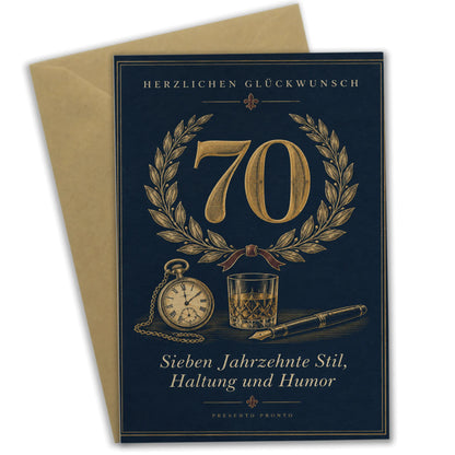 Elegante Geburtstagskarte zum 70. Geburtstag für Männer mit goldener 70|p:2014251|h:c2de08de129b323e2a5f9158d69e571e