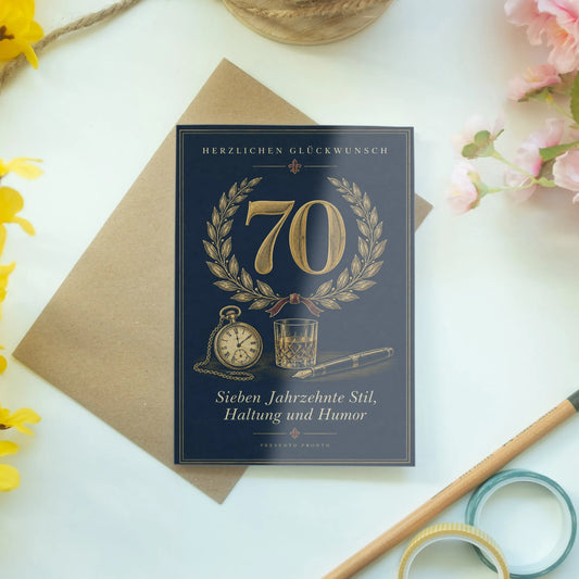 Elegante Geburtstagskarte zum 70. Geburtstag für Männer mit goldener 70|p:2014251|h:0648fefcc2a9f29d34f5bce53c896511