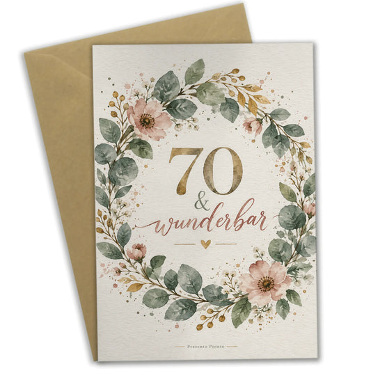 Elegante Geburtstagskarte zum 70. Geburtstag mit Blütenkranz|p:2014253|h:7f879e8e2606f0301ff382666075bcc8