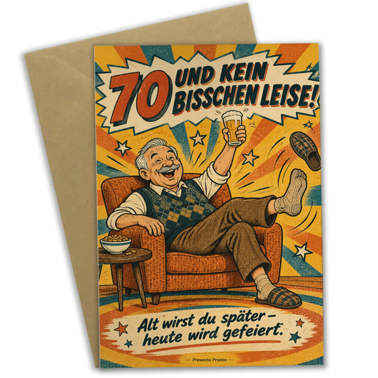 Lustige Geburtstagskarte zum 70. für Männer mit Bier im Sessel|p:2014256|h:0ad4b80847a7b72dd835d97e2c495f43