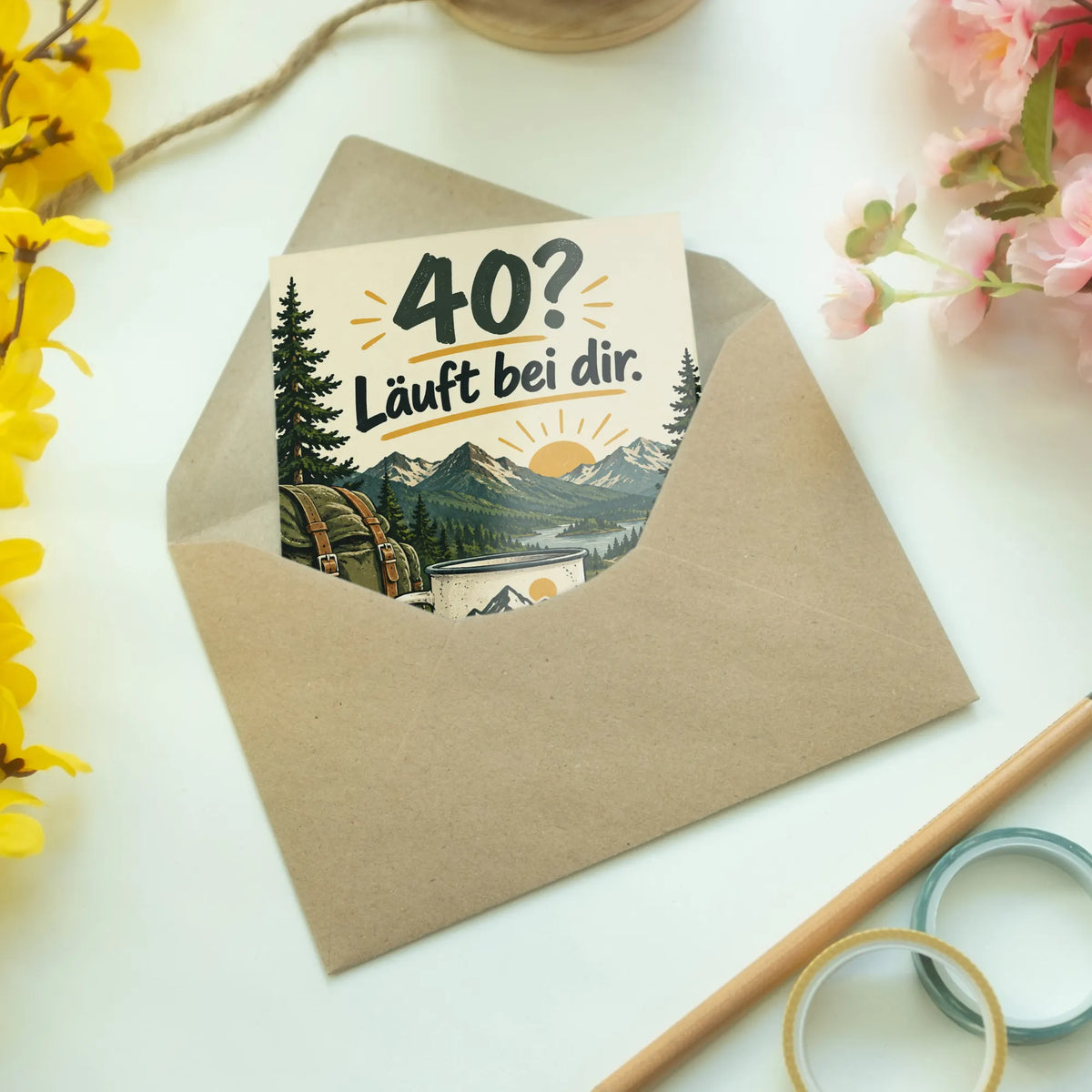 Lustige Geburtstagskarte zum 40. für Männer mit Berglandschaft|p:2014257|h:e5f7de5436384c5c5c49aa152f414d99