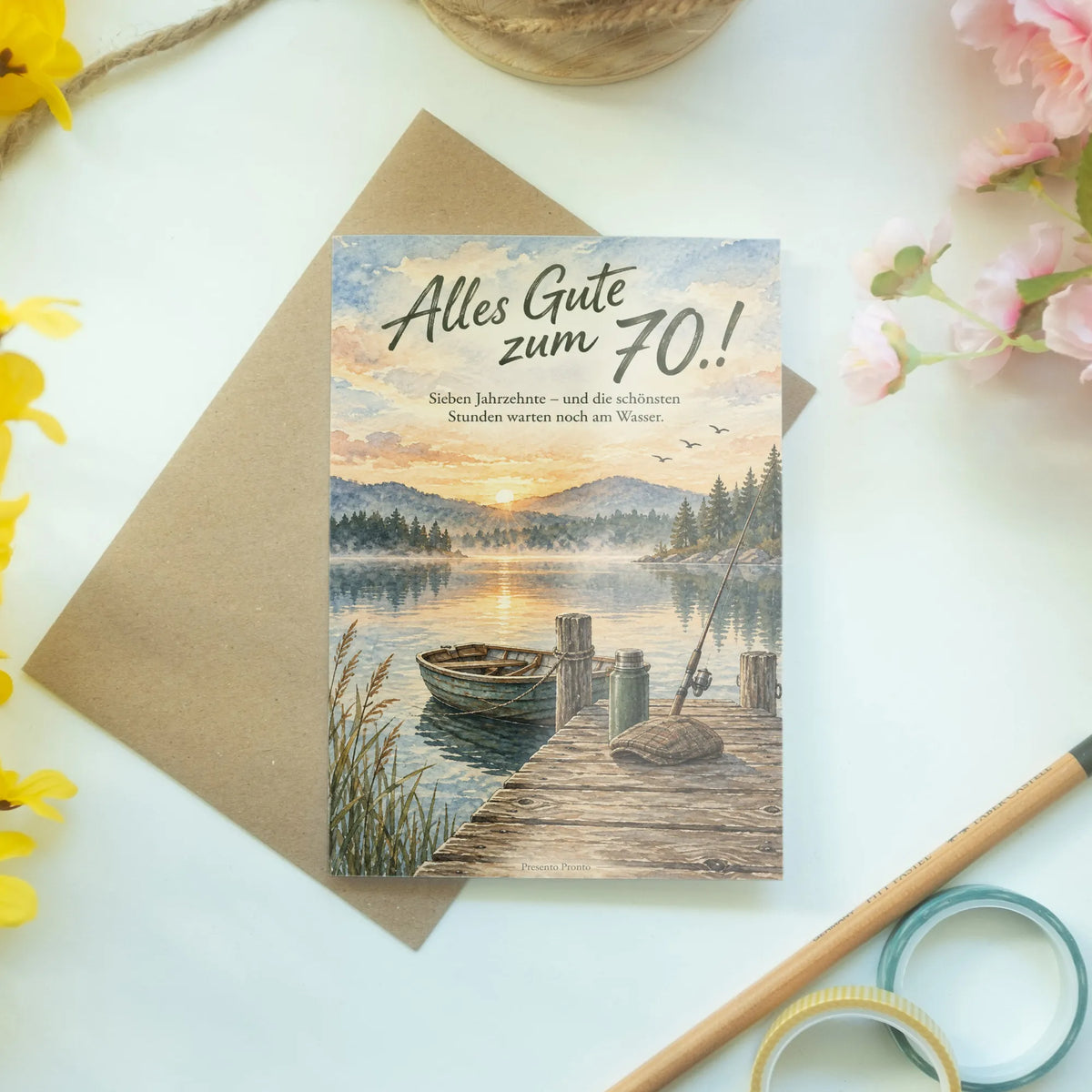 Herzliche Geburtstagskarte zum 70. für Männer mit Ruderboot am See|p:2014258|h:a0819483082828cea6959d14c20fd680