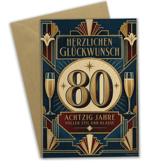 Elegante Geburtstagskarte zum 80. Geburtstag für Frauen in Navy und Gold|p:2014261|h:31fc18770230737156d363525ba21d23