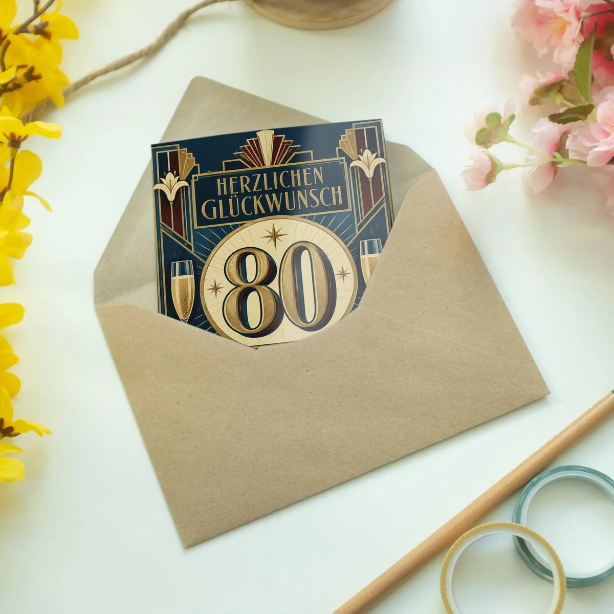 Elegante Geburtstagskarte zum 80. Geburtstag für Frauen in Navy und Gold|p:2014261|h:15c066140d9a584cab7598be96ae3895