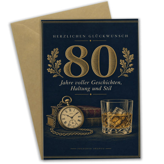 Elegante Geburtstagskarte zum 80. Geburtstag für Männer mit Whiskyglas|p:2014262|h:5dd5b9c37a44f67101d66c596bd97bdf