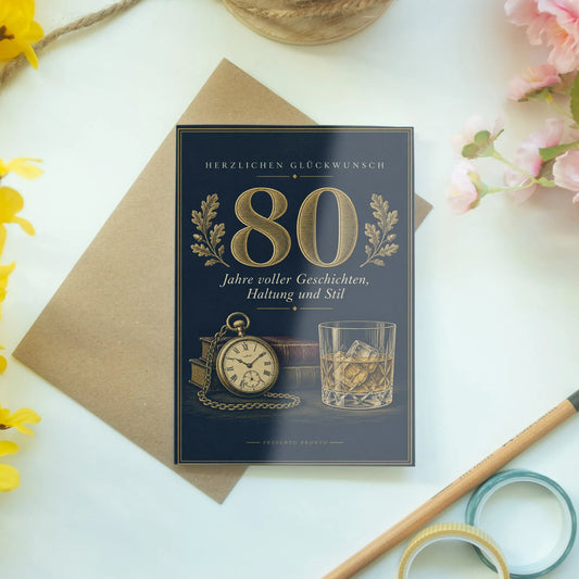 Elegante Geburtstagskarte zum 80. Geburtstag für Männer mit Whiskyglas|p:2014262|h:751c6e1d2e5b57db0fb340f401ea09a3