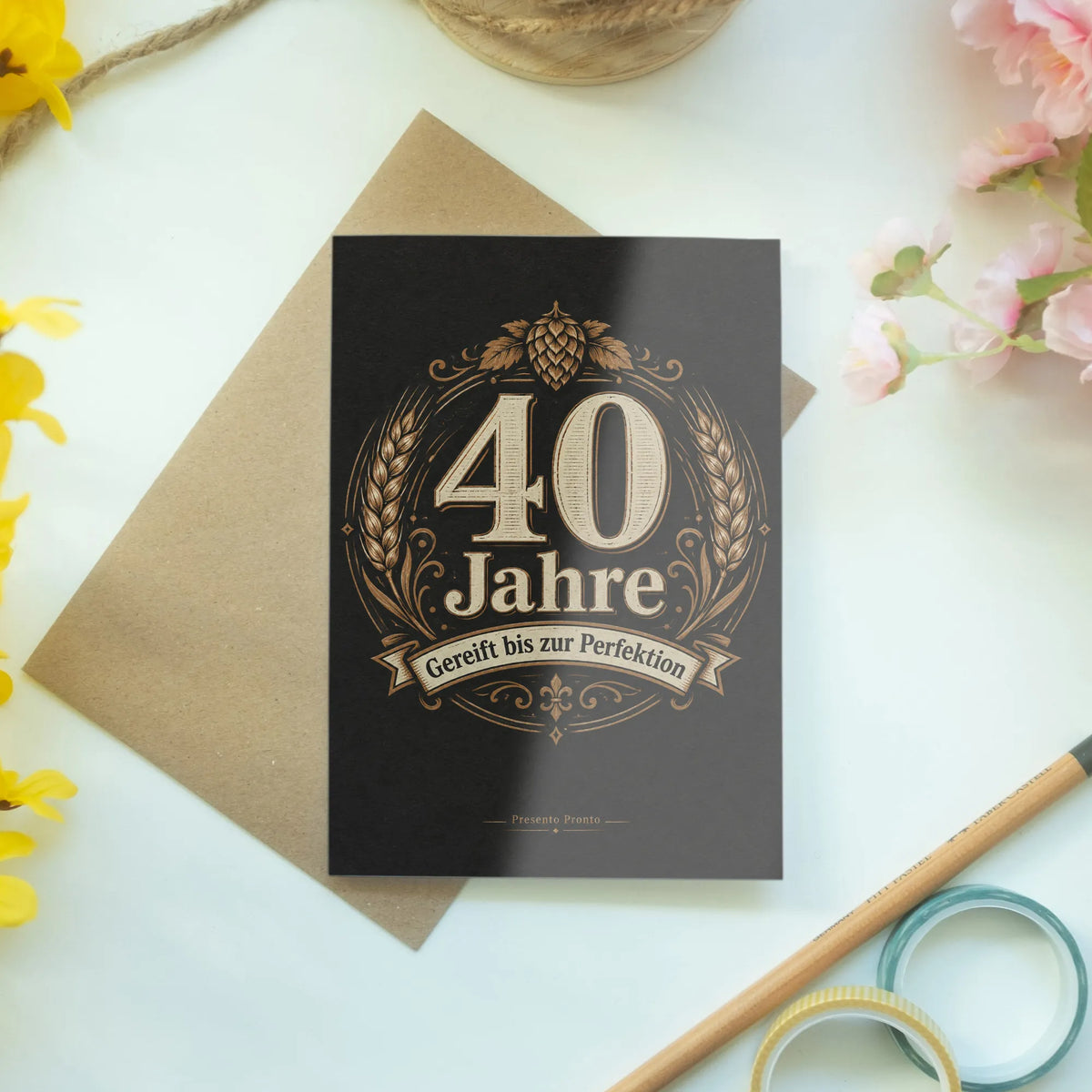 Elegante Geburtstagskarte zum 40. für Männer mit Hopfenemblem|p:2014265|h:e5bc3994772bff991c12dea478d757ea