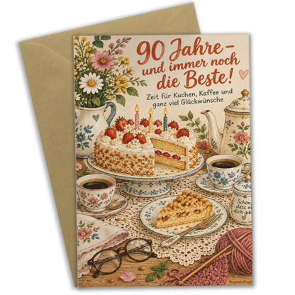 Herzliche Geburtstagskarte zum 90. Geburtstag für Frauen mit Kaffeetafel|p:2014266|h:027471159561dcfe8beacbf864e6f2b0