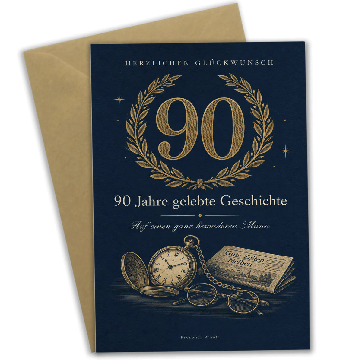 Elegante Geburtstagskarte zum 90. Geburtstag für Männer mit goldener 90|p:2014270|h:a920ba443fb9ade09cebeff842de9cdc