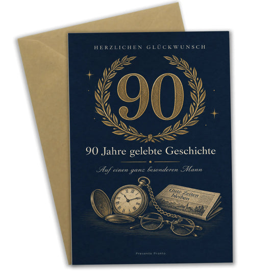 Elegante Geburtstagskarte zum 90. Geburtstag für Männer mit goldener 90|p:2014270|h:a920ba443fb9ade09cebeff842de9cdc