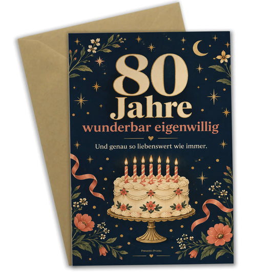 Lustige Geburtstagskarte für 80-jährige Frau mit Kuchen|p:2014271|h:747997e701cb50d7bf86868f1575a05f