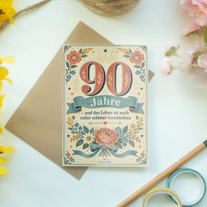 Nostalgische Geburtstagskarte zum 90. Geburtstag für Frauen mit großer 90|p:2014273|h:150e3cb10b397731c646c3ef49a9e430