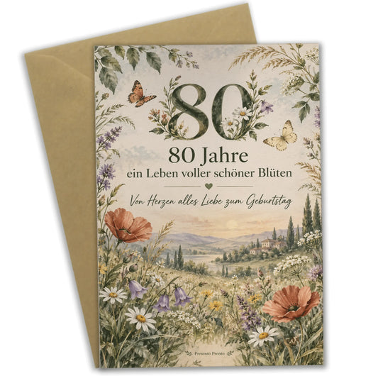 Herzliche Geburtstagskarte zum 80. Geburtstag für Frauen mit Wildblumen|p:2014274|h:52c518a5b98c5b4f8a36e8f98ef4bfed