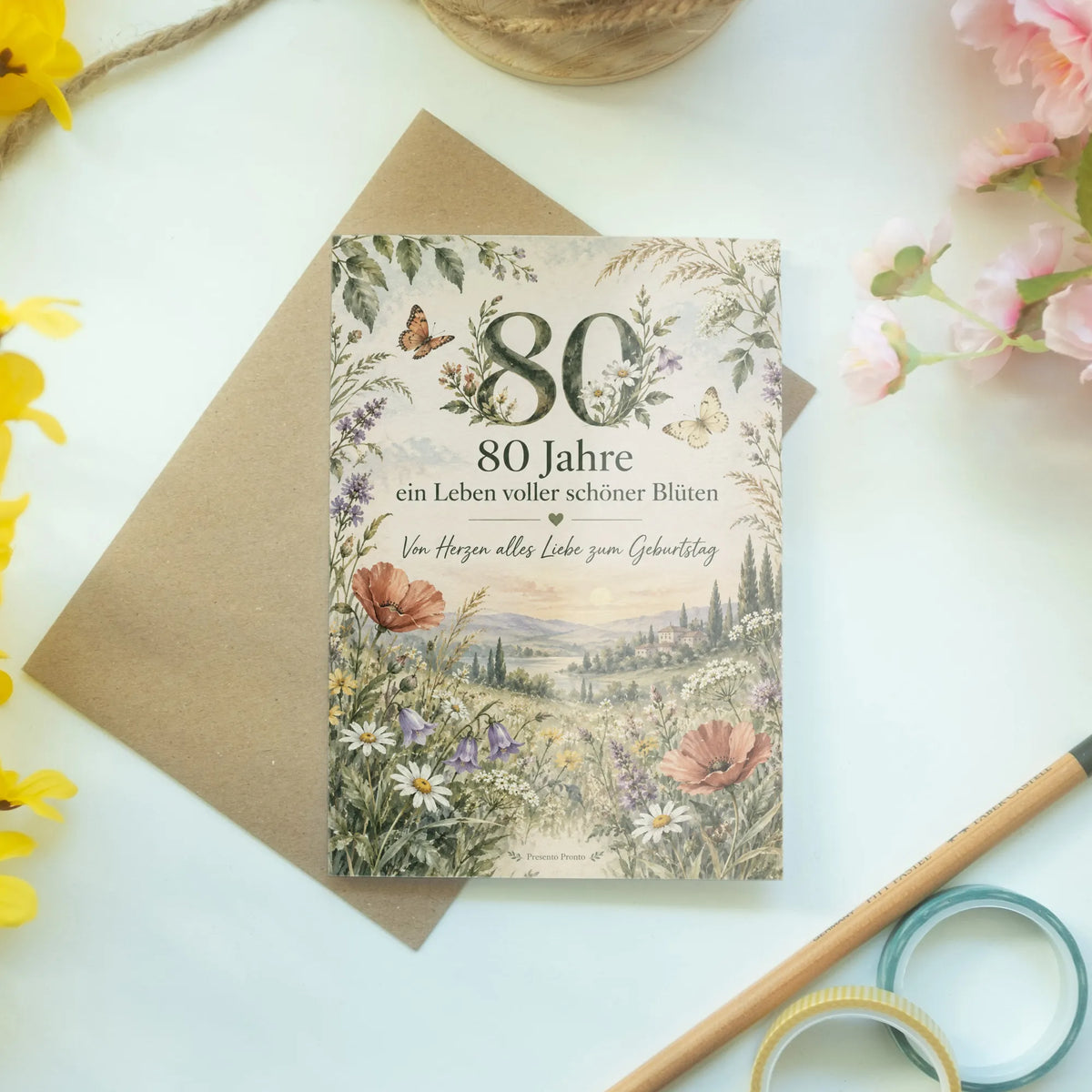 Herzliche Geburtstagskarte zum 80. Geburtstag für Frauen mit Wildblumen|p:2014274|h:0664815dcf4e392a0bbb59a702225c1d