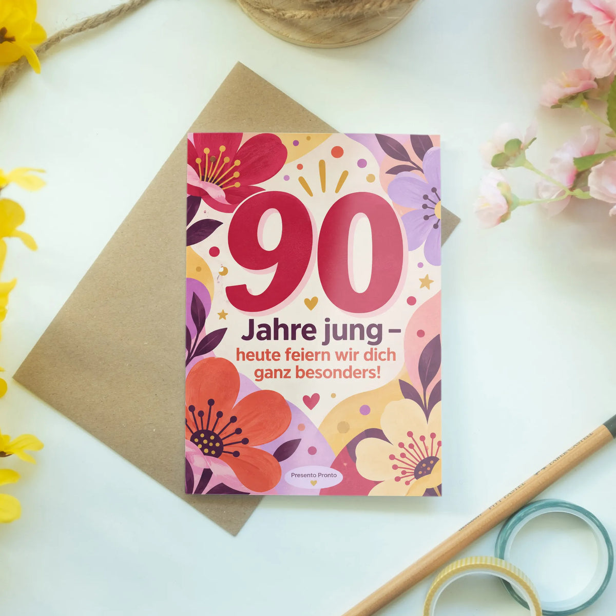 Fröhliche Geburtstagskarte zum 90. Geburtstag für Frauen mit großer 90|p:2014278|h:c2a0464b948b680cdae9fc519ed7628b
