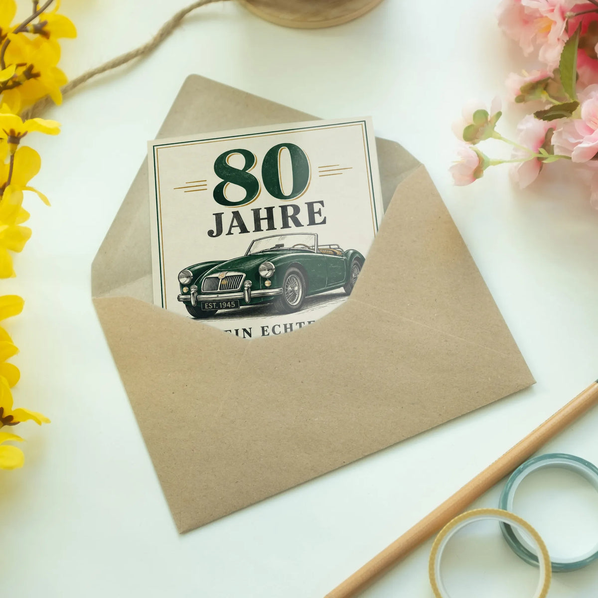 Elegante Geburtstagskarte zum 80. für Männer mit Vintage-Roadster|p:2014282|h:db8fa190534f268428d053b02bc1adc2