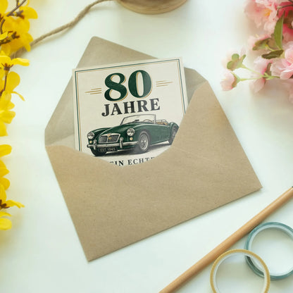 Elegante Geburtstagskarte zum 80. für Männer mit Vintage-Roadster|p:2014282|h:db8fa190534f268428d053b02bc1adc2