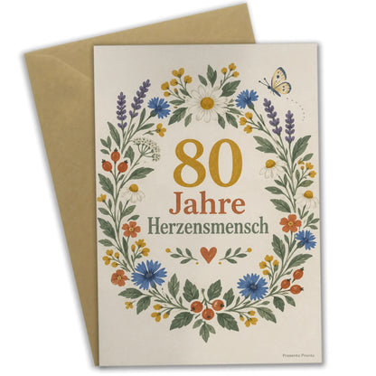 Herzliche Geburtstagskarte zum 80. Geburtstag für Frauen mit Blumenkranz|p:2014283|h:59750402300a3230e06df82d9bb665c4