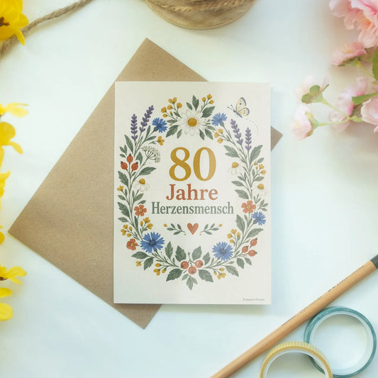 Herzliche Geburtstagskarte zum 80. Geburtstag für Frauen mit Blumenkranz|p:2014283|h:4086523989dca3a89c1e384ec0e95d7a