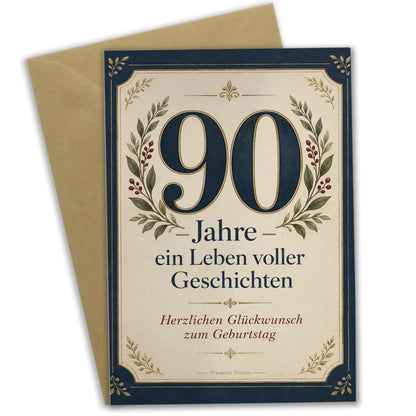 Elegante Geburtstagskarte zum 90. Geburtstag für Männer mit großer 90|p:2014285|h:e8c1217cce9056b484c3f1299a5d9d1c