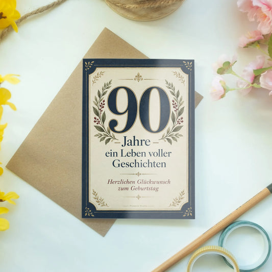 Elegante Geburtstagskarte zum 90. Geburtstag für Männer mit großer 90|p:2014285|h:5f949b0ceed02588f377de69590f35e9
