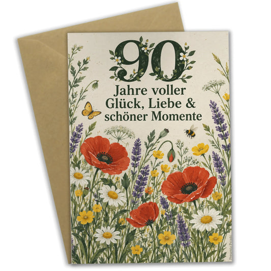 Herzliche Geburtstagskarte für Frau zum 90. Geburtstag mit Blumenwiese|p:2014289|h:22eaddcbff4209134b9e8c8c801928f1
