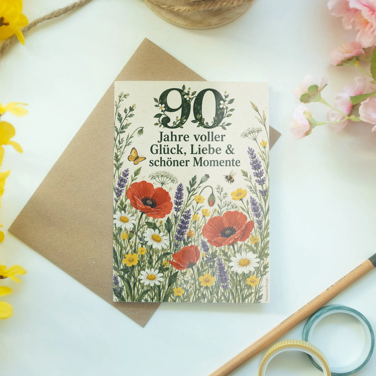 Herzliche Geburtstagskarte für Frau zum 90. Geburtstag mit Blumenwiese|p:2014289|h:fd349169c3b25b5d26cce88a8f257bc9