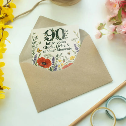Herzliche Geburtstagskarte für Frau zum 90. Geburtstag mit Blumenwiese|p:2014289|h:7f5022d230c991c9b12942c03246aed3