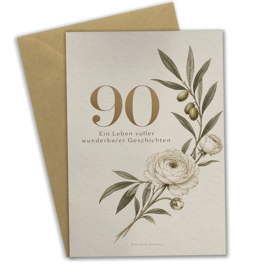 Elegante Geburtstagskarte zum 90. Geburtstag für Frauen mit Olivenzweig|p:2014292|h:10e94c97d9d1a40963ac33c6d58428dd
