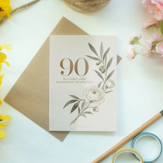 Elegante Geburtstagskarte zum 90. Geburtstag für Frauen mit Olivenzweig|p:2014292|h:143816f8bdced715774208bfc6e83a6a