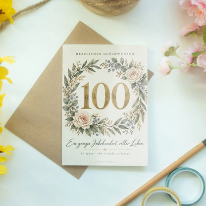 Elegante Glückwunschkarte zum 100. Geburtstag mit goldener 100|p:2014294|h:eb9e774945f924658163f8ba60799de0