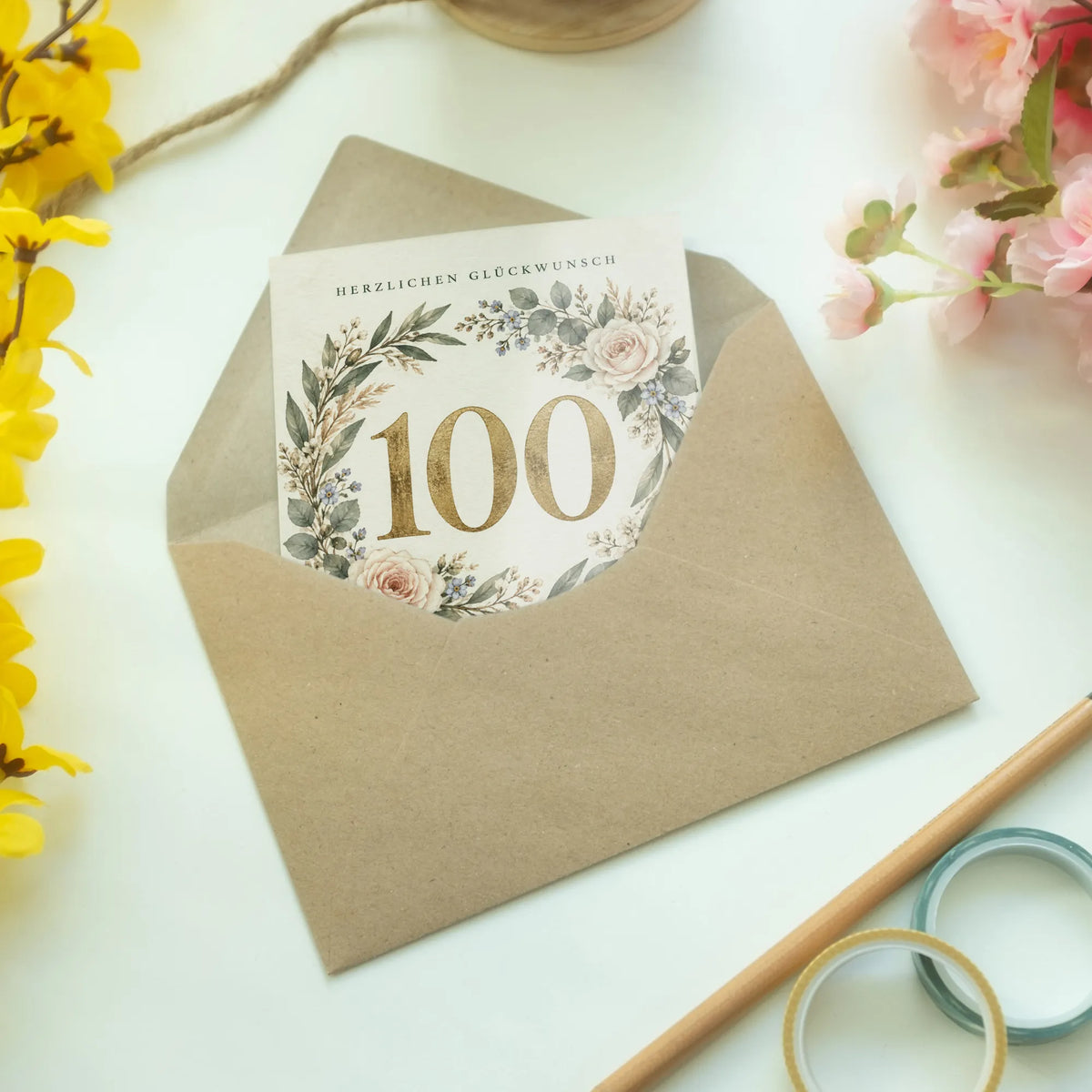 Elegante Glückwunschkarte zum 100. Geburtstag mit goldener 100|p:2014294|h:04cd4e0bf1990655a816096dc998d3ca
