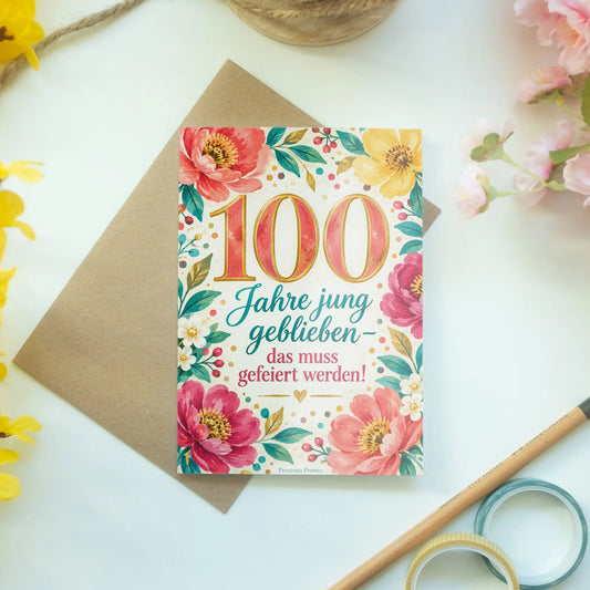 Fröhliche Glückwunschkarte zum 100. Geburtstag mit großer 100|p:2014296|h:87fbaf093e10d6e9d9f114303fc277f7