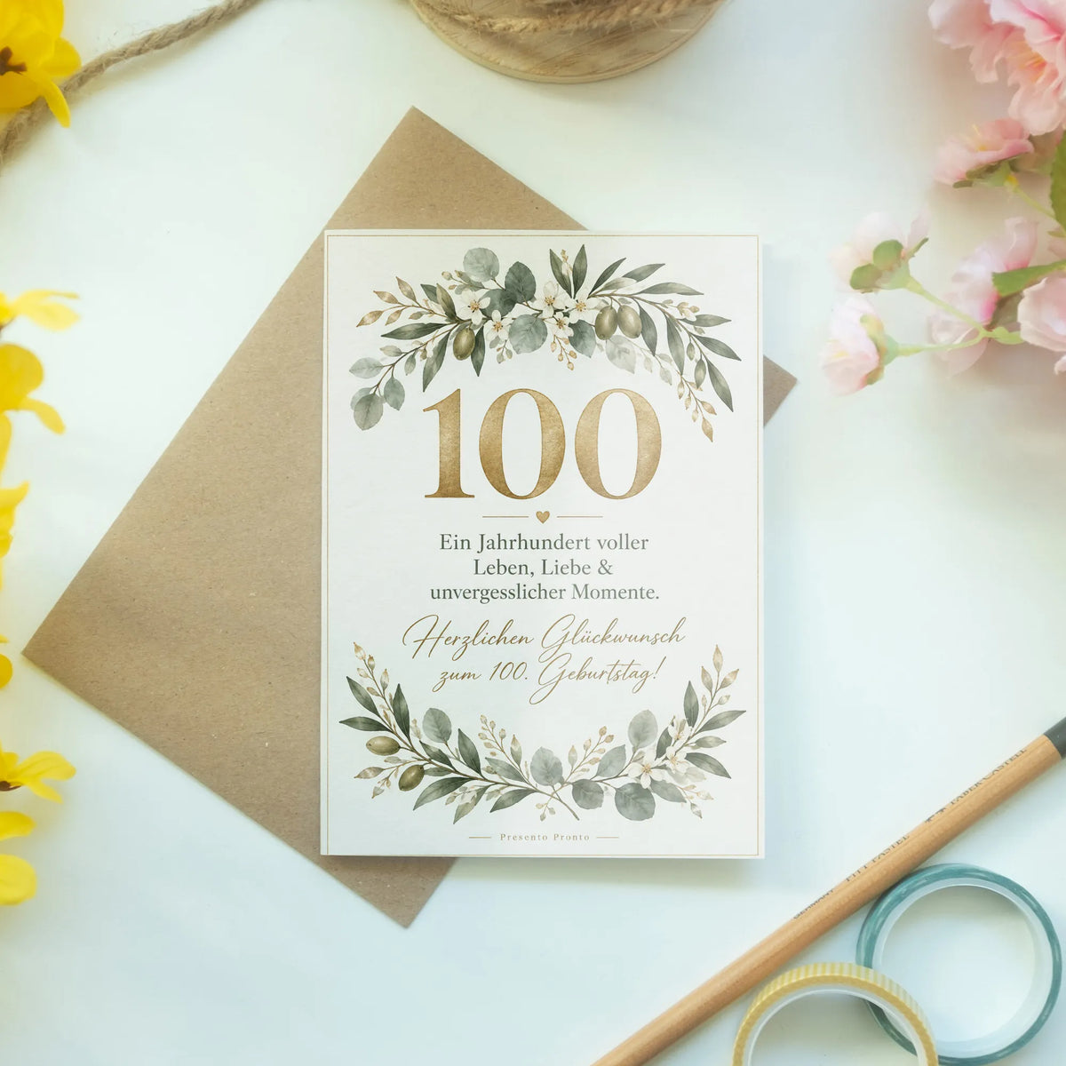 Festliche Glückwunschkarte zum 100. Geburtstag mit goldener 100|p:2014297|h:76a6837569347abe0f19bf7503ca2b81