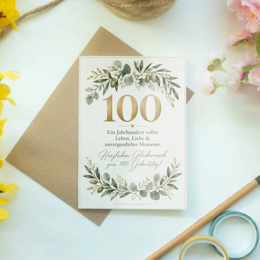 Festliche Glückwunschkarte zum 100. Geburtstag mit goldener 100|p:2014297|h:76a6837569347abe0f19bf7503ca2b81