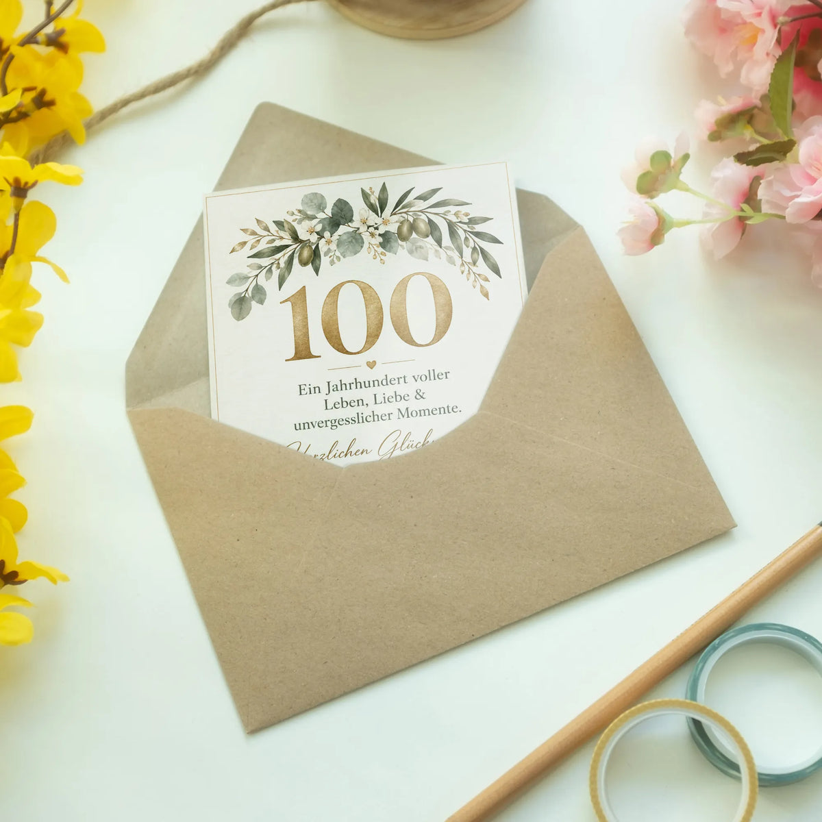 Festliche Glückwunschkarte zum 100. Geburtstag mit goldener 100|p:2014297|h:9f1f94da78daf521ba9af85bf22d5456