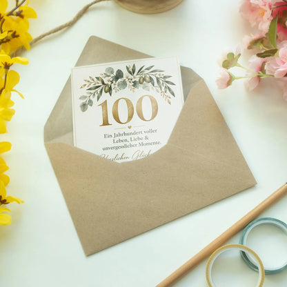 Festliche Glückwunschkarte zum 100. Geburtstag mit goldener 100|p:2014297|h:9f1f94da78daf521ba9af85bf22d5456