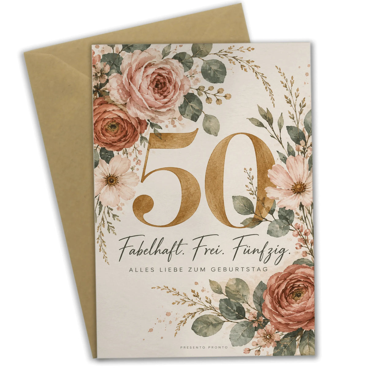 Elegante Geburtstagskarte zum 50 für Frauen mit rosa Blumen|p:2014298|h:aa46f773859d498209f7fdcdaebd07ac